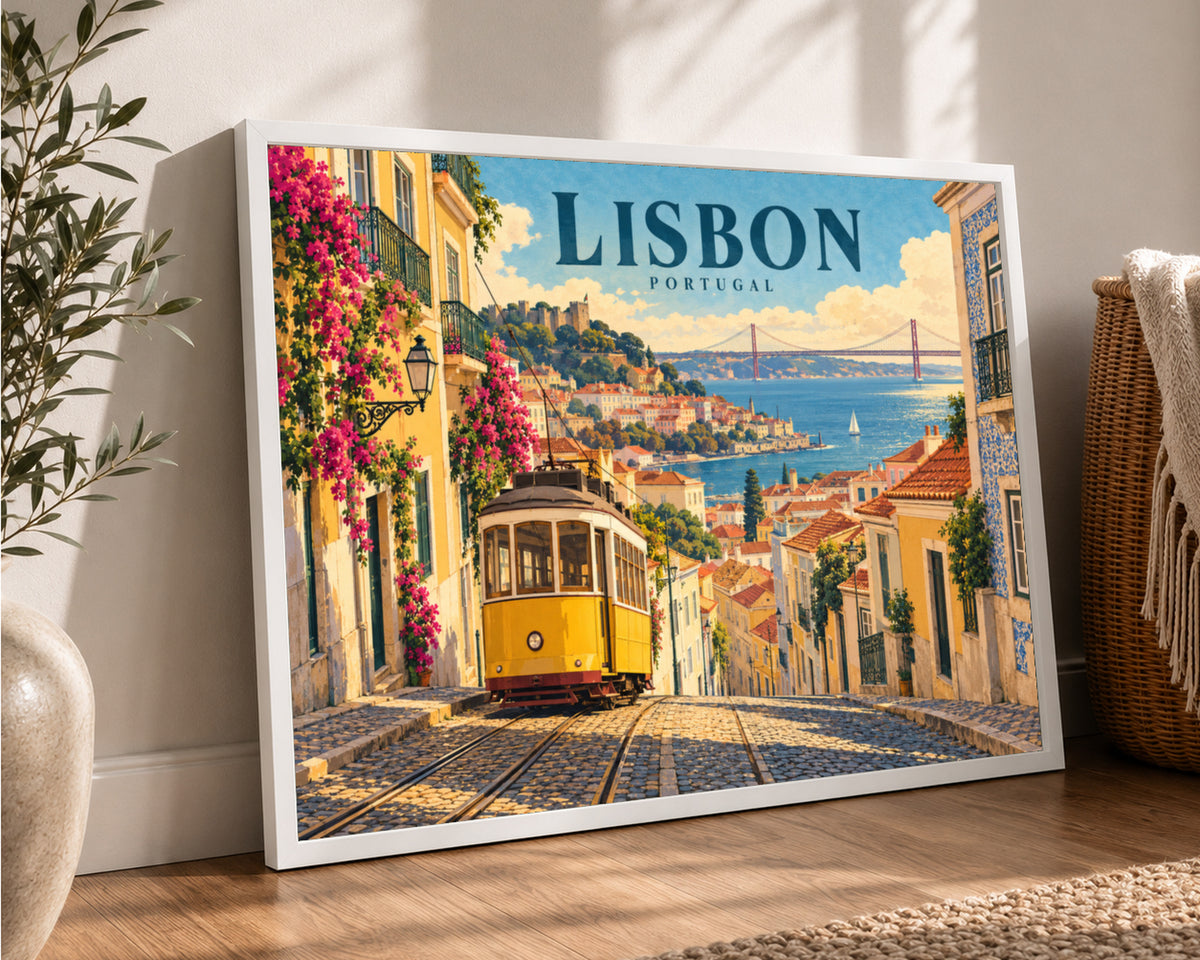 Lisbon Hill Tram View – Vintage Travel Art Poster