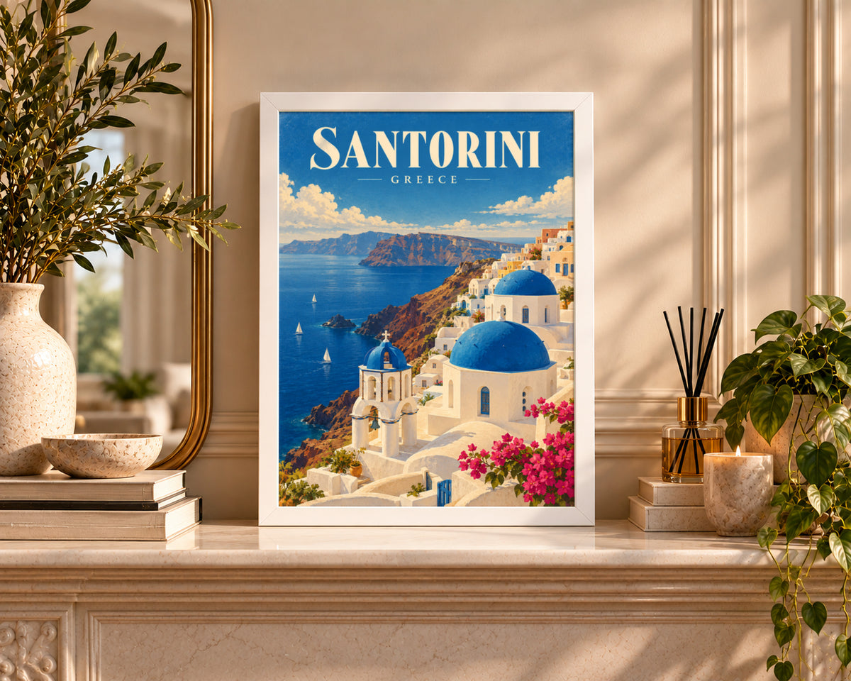 Santorini Greece Coastal Poster – Mediterranean Travel Art Print