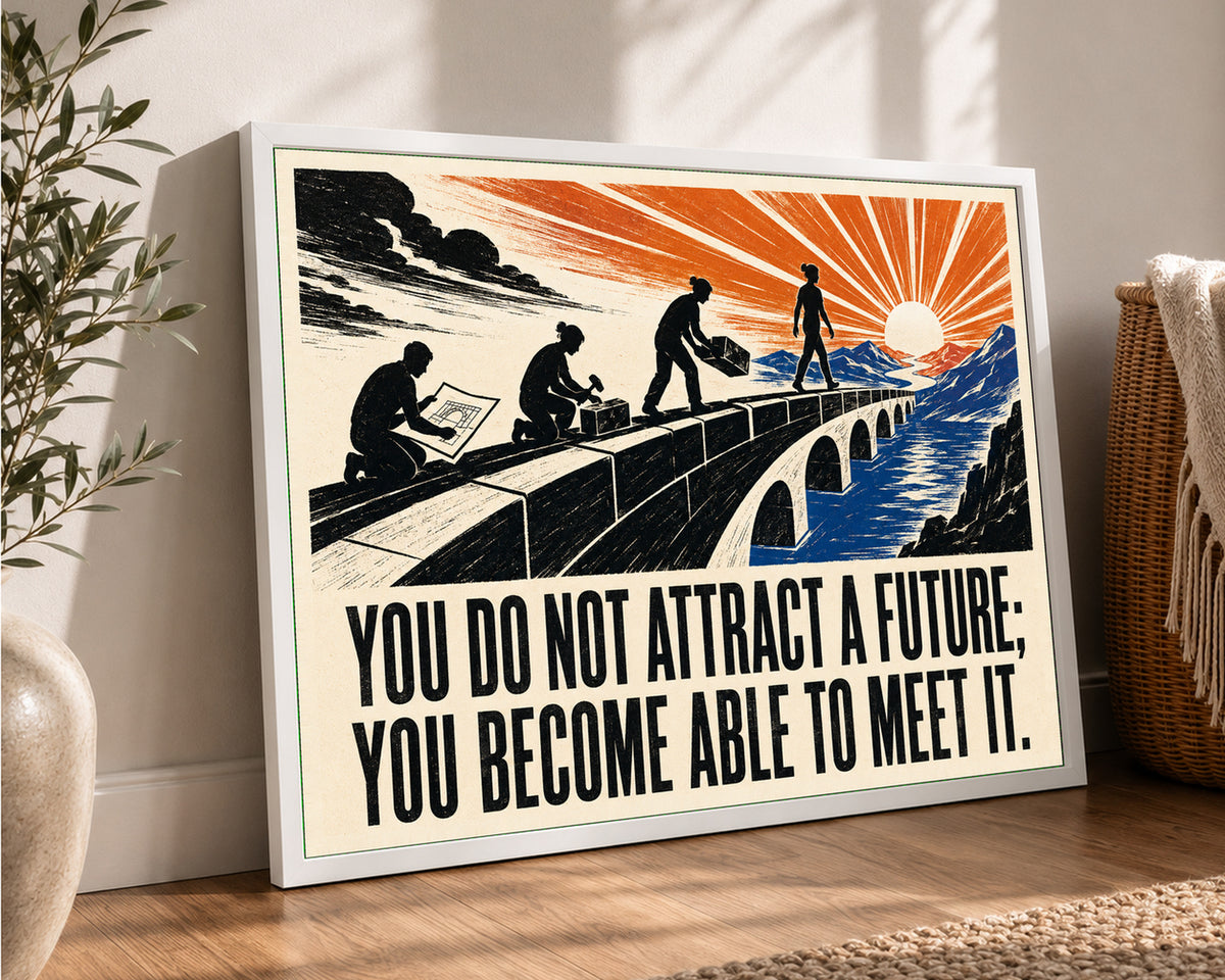 Bridge Builders at Sunrise – Inspirational Construction Quote Art Print
