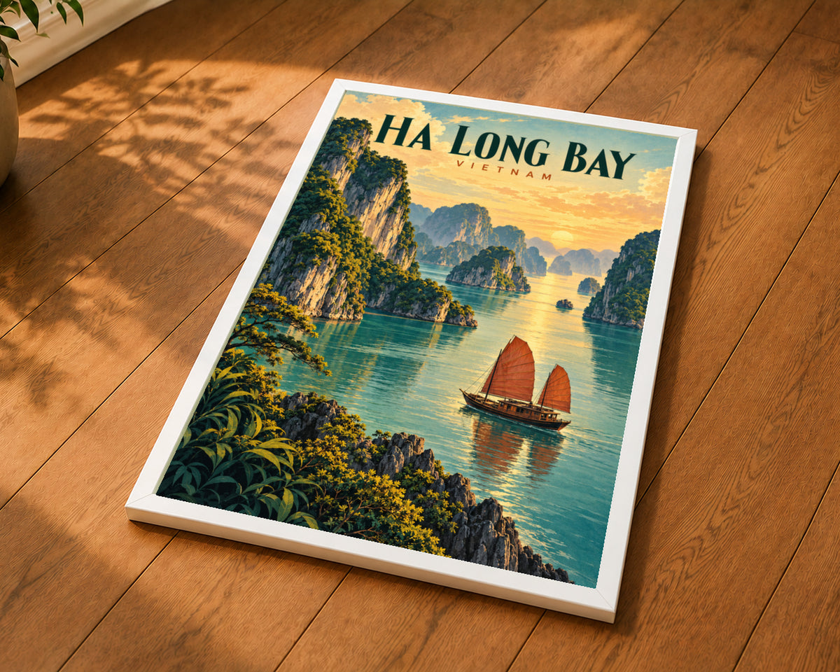 Ha Long Bay Sunset Sail – Vintage Travel Poster Wall Art