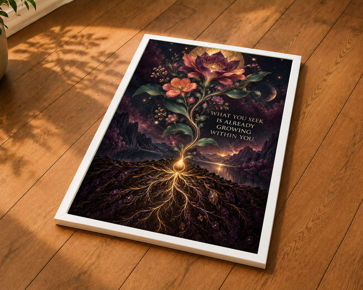 Cosmic Bloom Within – Self-Growth Fantasy Quote Art Print