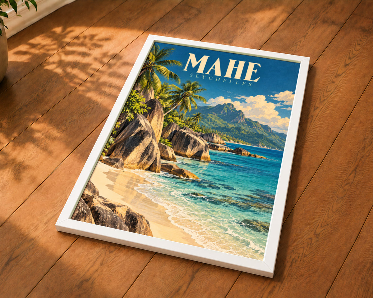 Mahé Seychelles Tropical Coast – Retro Tropical Travel Poster