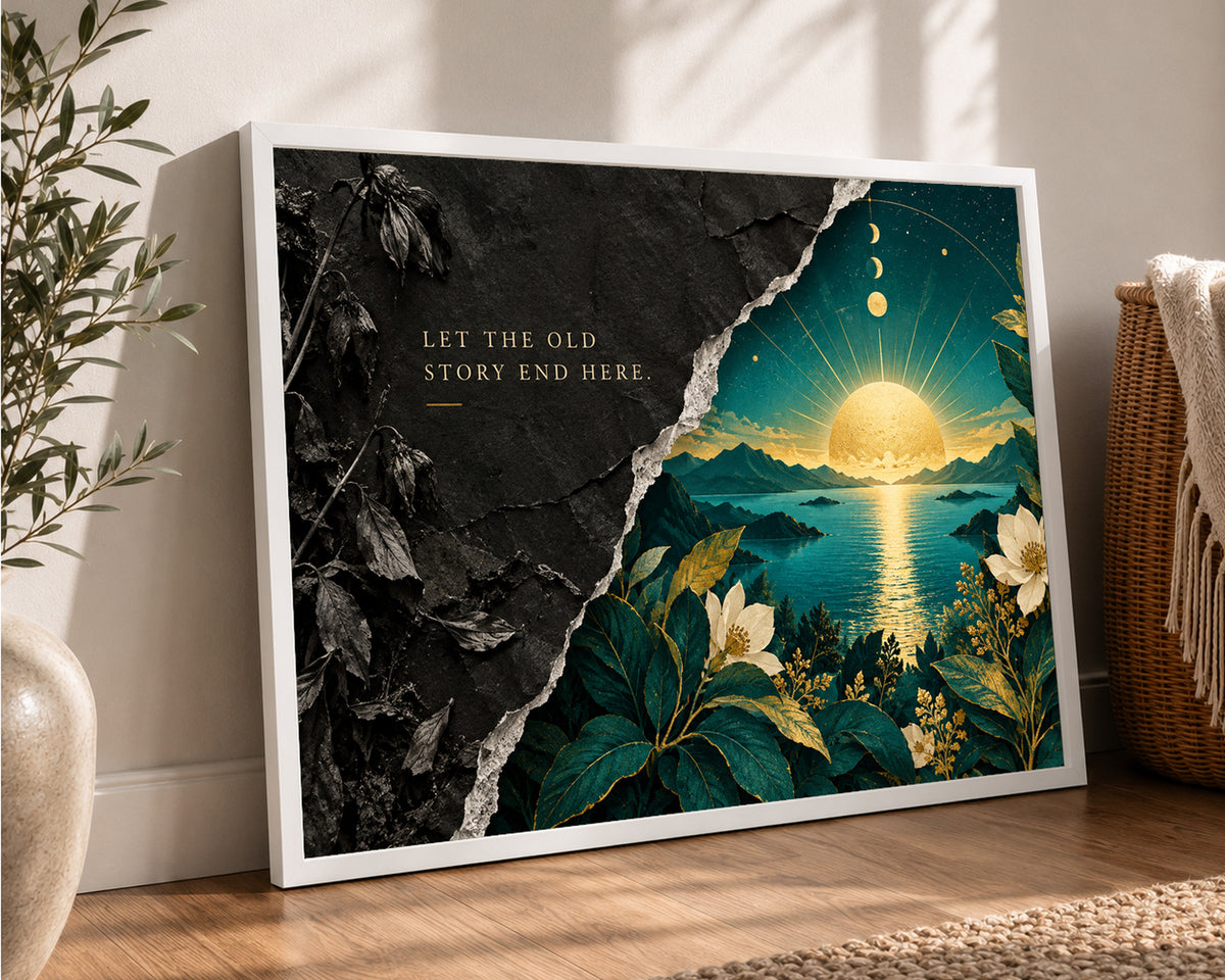 Old Story End Here – Sun and Mountains Wall Art Poster