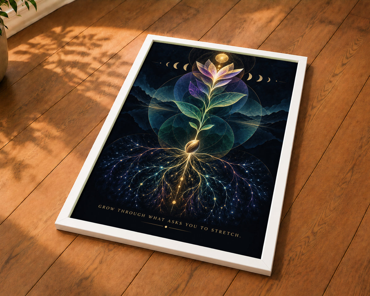 Grow Through What Asks You to Stretch – Celestial Growth Poster