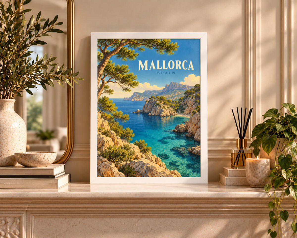 Mallorca Coast – Retro Travel Poster Art Print