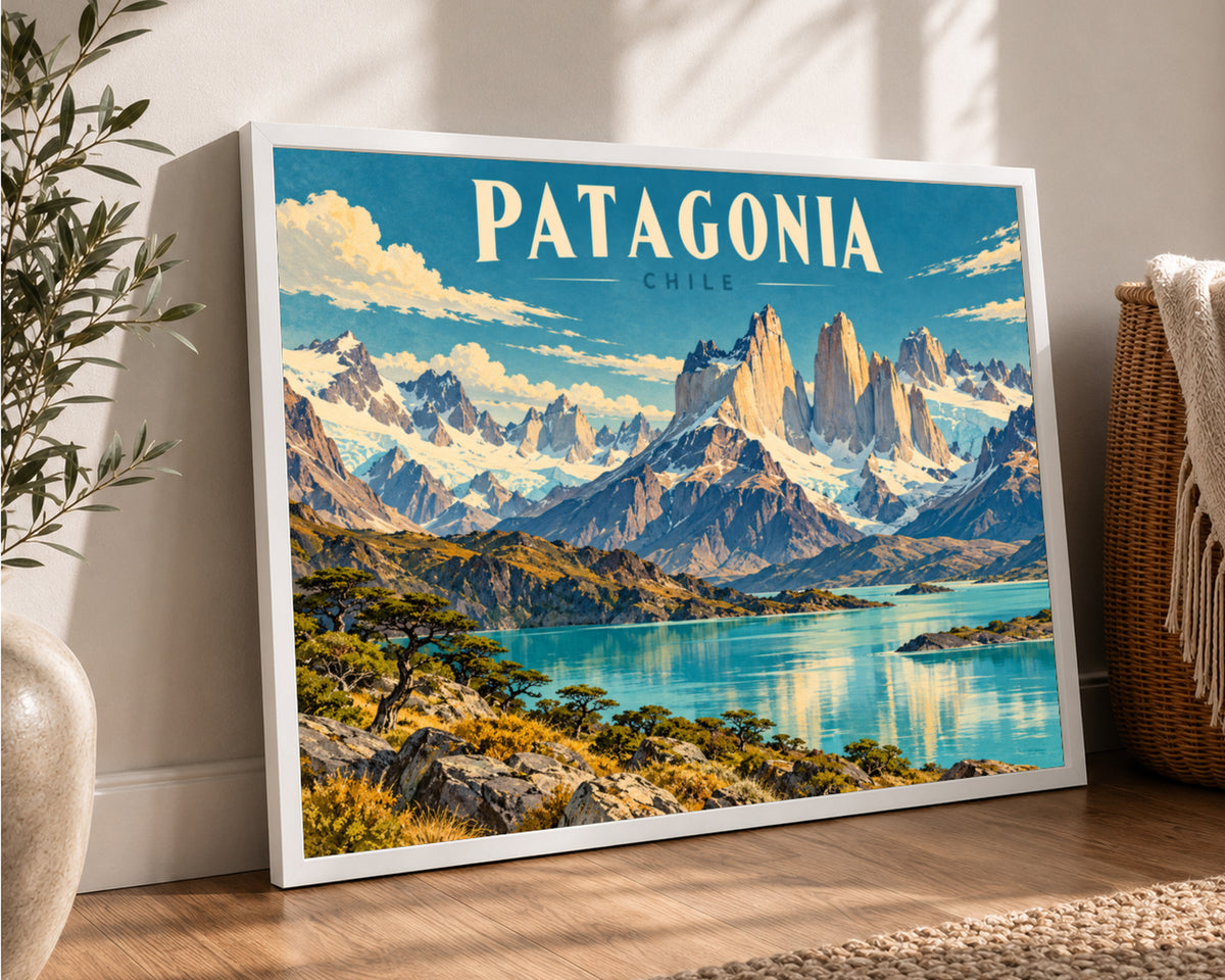 Patagonia Chile Mountain Lake – Vintage Travel Landscape Art Print