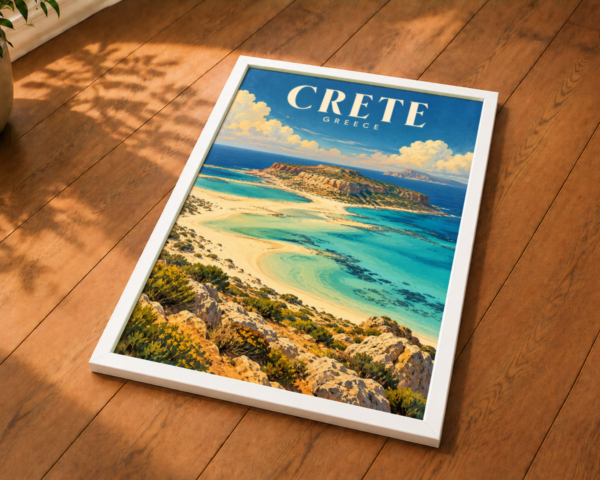 Crete Coast Poster – Retro Travel Landscape Art Print