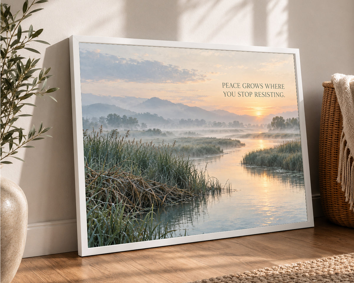 Peace Over Misty River – Misty Landscape Inspirational Poster