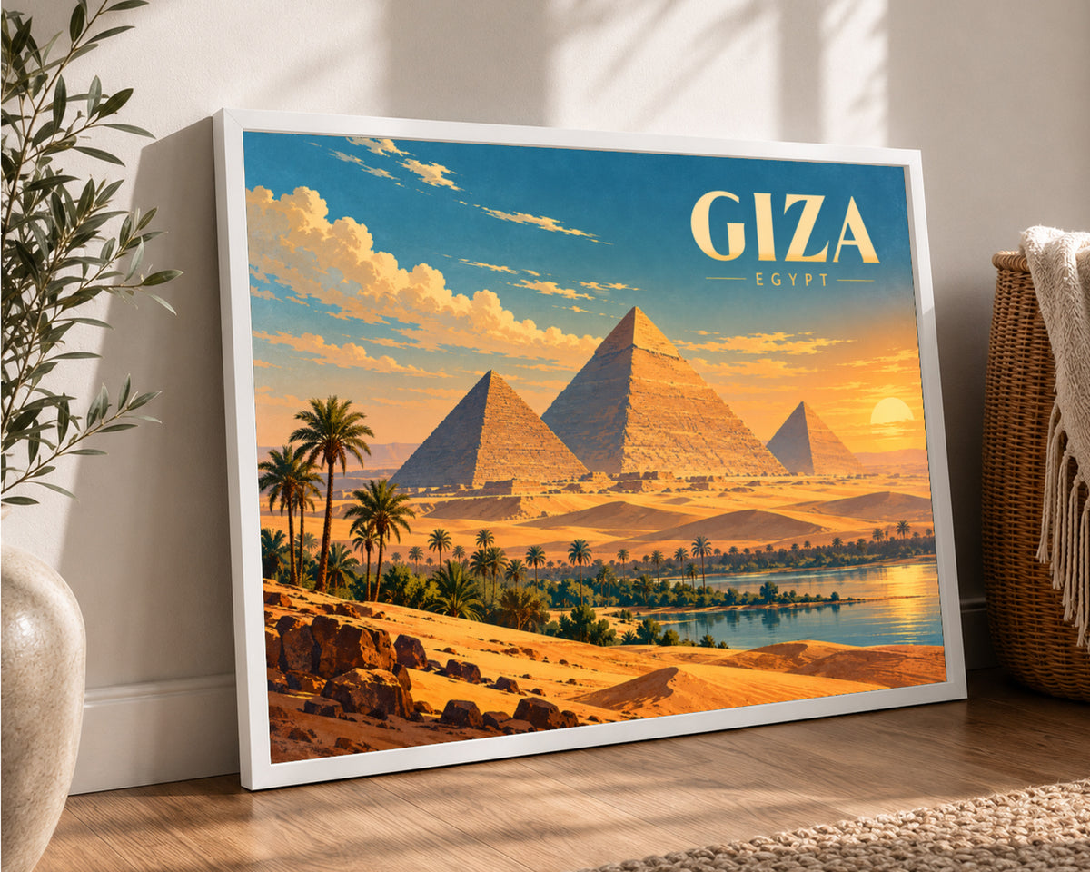 Giza Desert Sunset – Vintage Travel Poster Art Print
