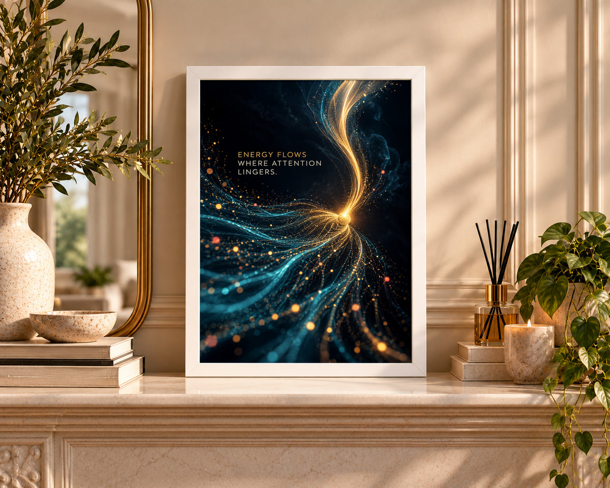 Energy Flows Where Attention Lingers – Abstract Light Swirl Art Print
