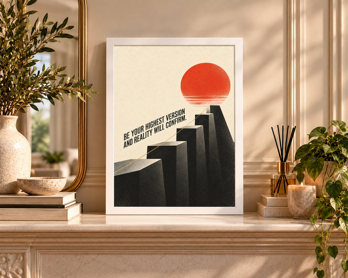 Be Your Highest Version – Retro Motivational Sun Staircase Art Print