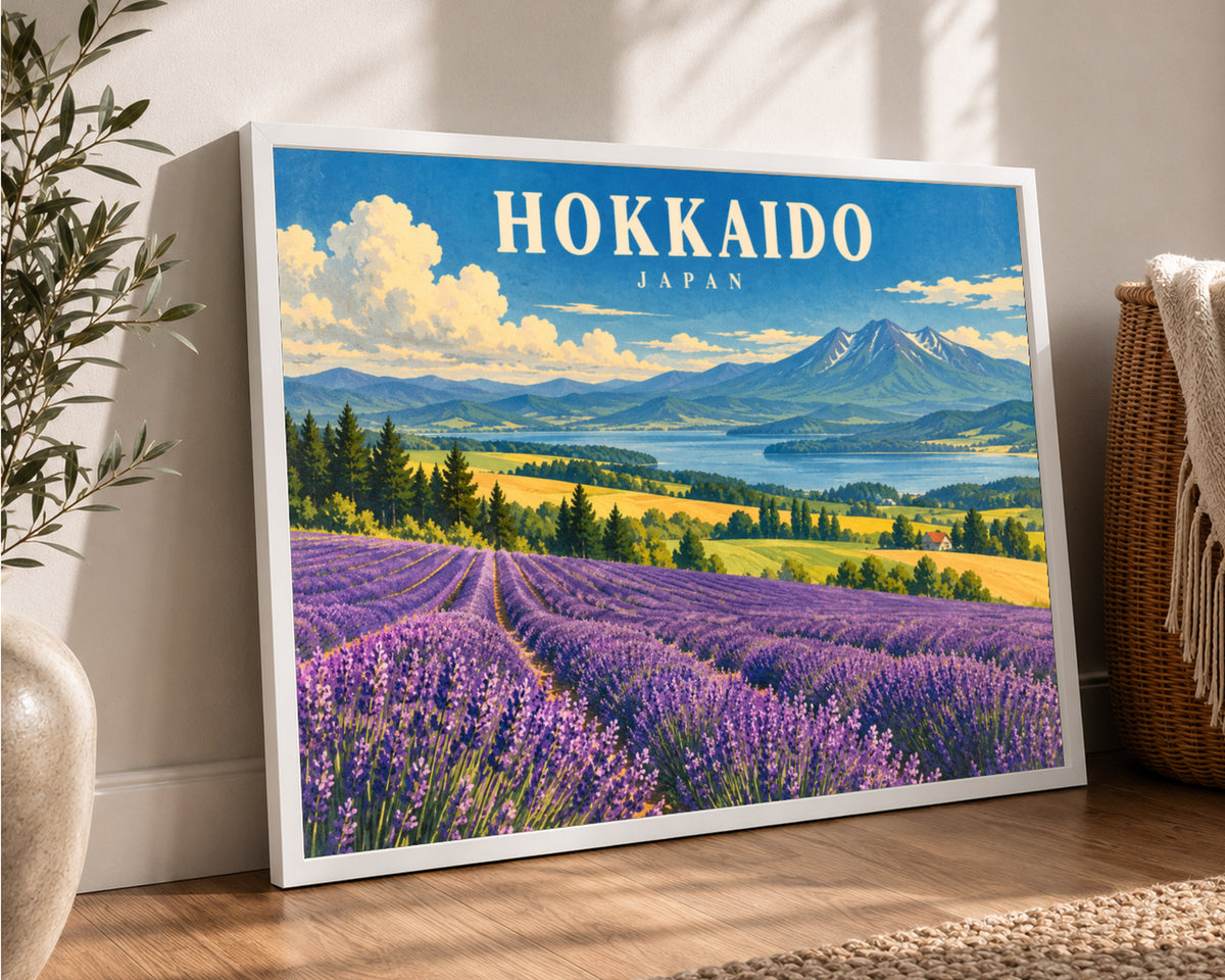 Hokkaido Lavender Landscape – Vintage Japan Travel Poster Wall Art