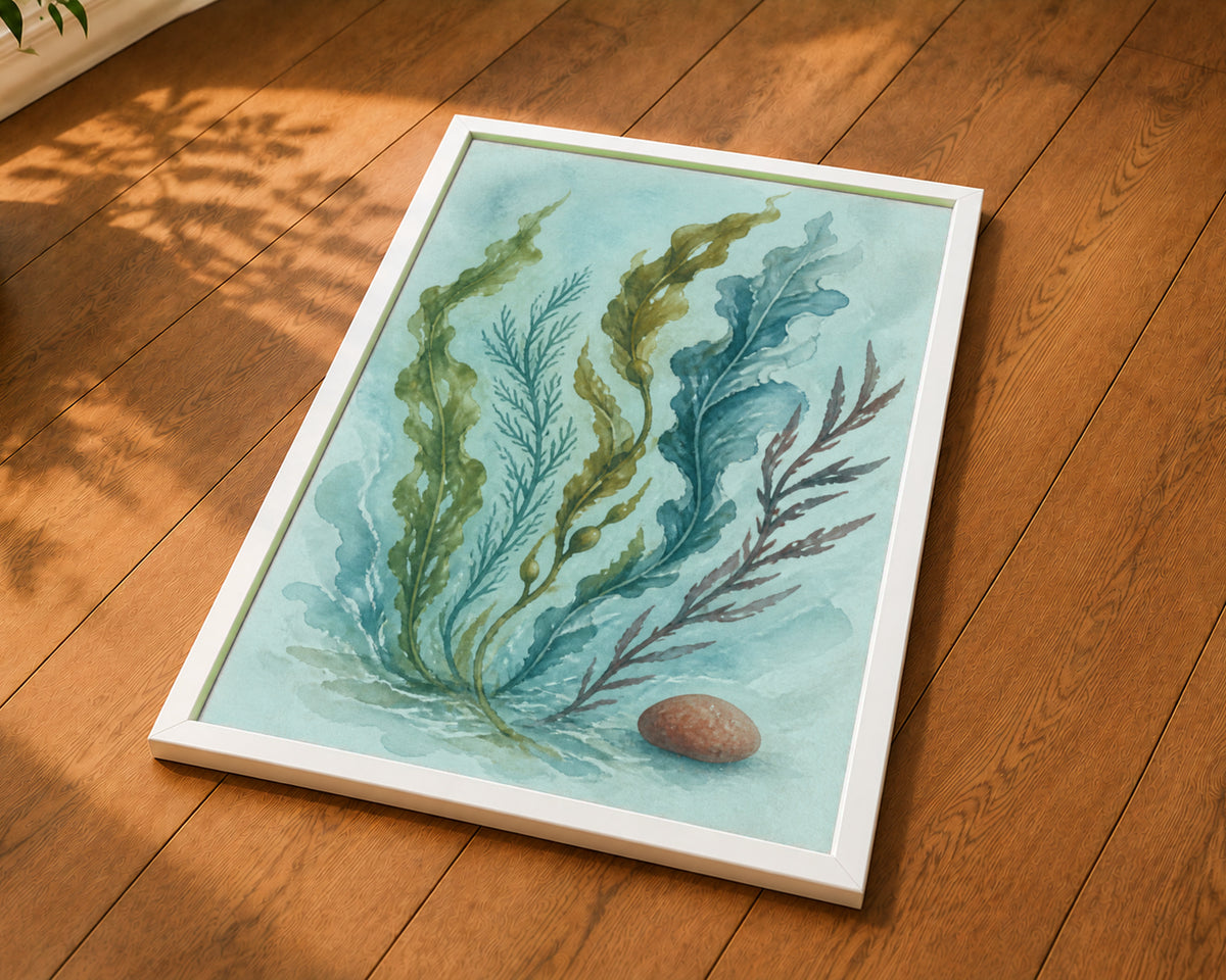 Seaweed and Pebble Watercolour – Coastal Botanical Art Print