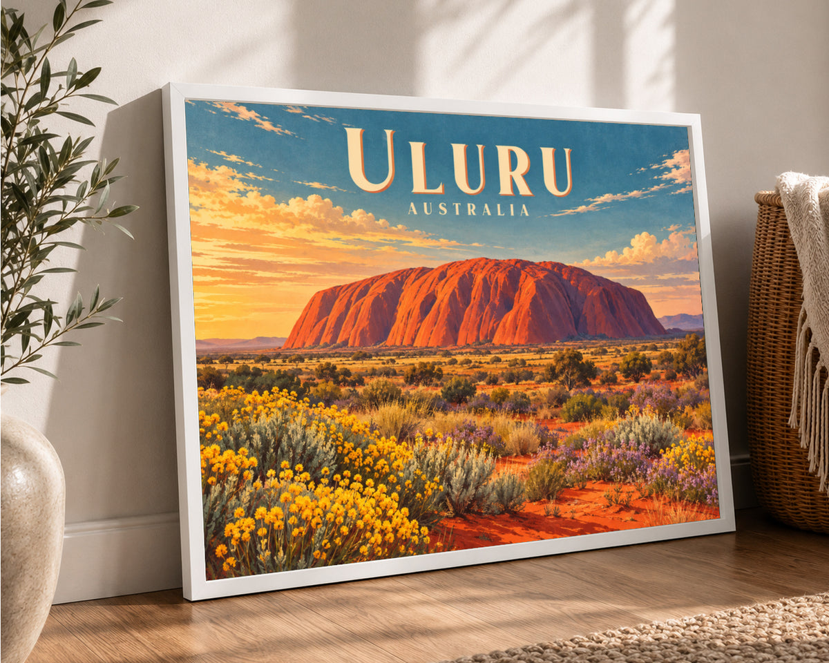 Uluru Australia Sunset Landscape – Vintage Travel Poster Art Print