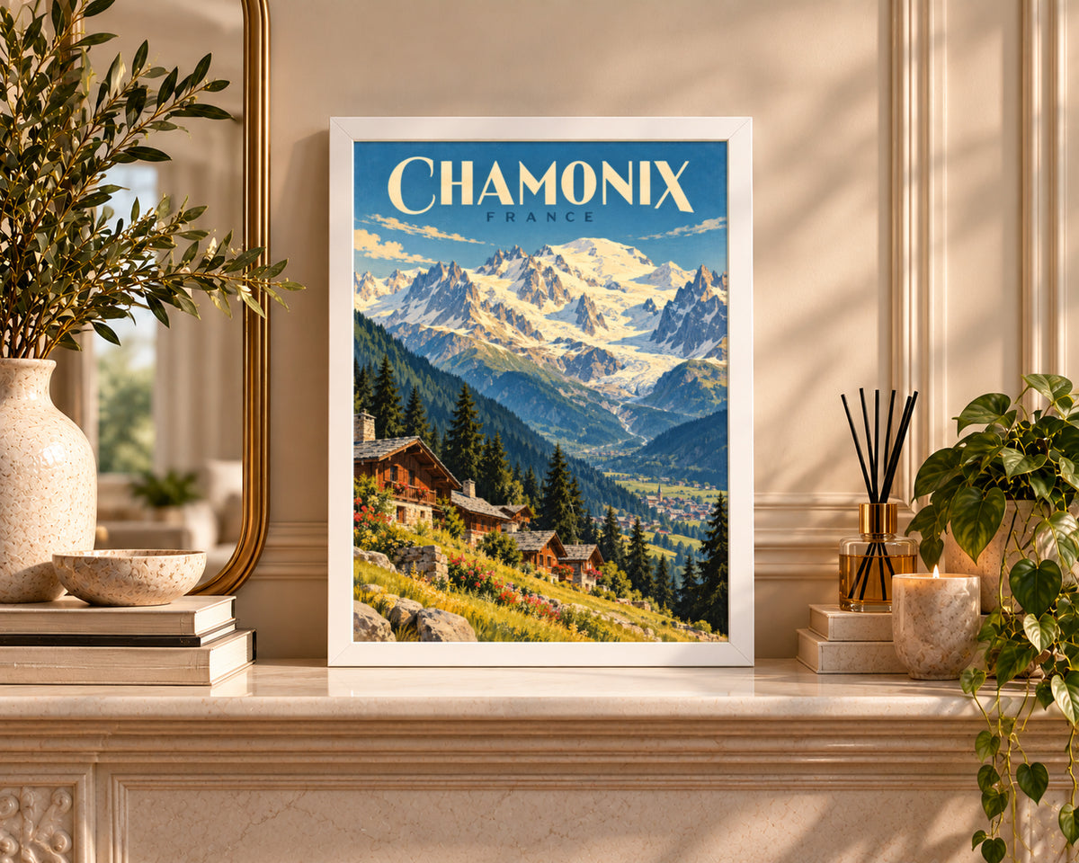 Chamonix Alpine Village – Vintage Travel Poster Art Print