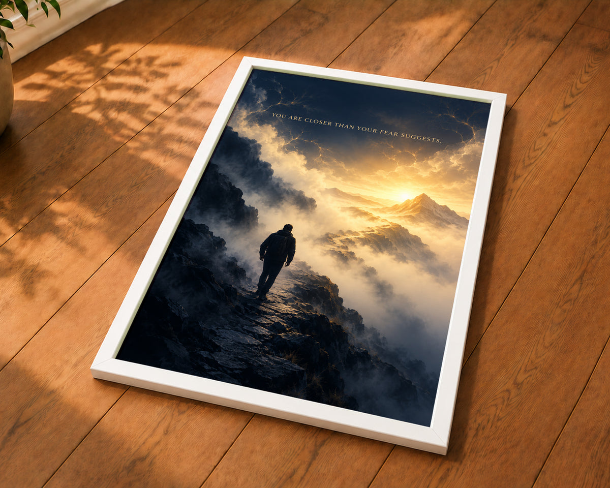 Closer Than Fear – Motivational Mountain Sunrise Art Print