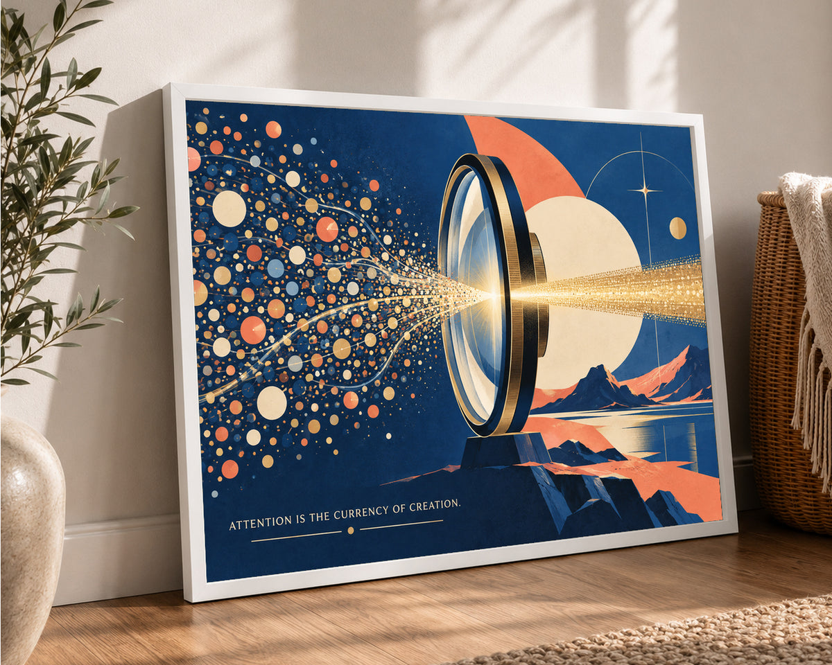 Attention is the Currency of Creation – Retro-Futurist Creative Focus Poster