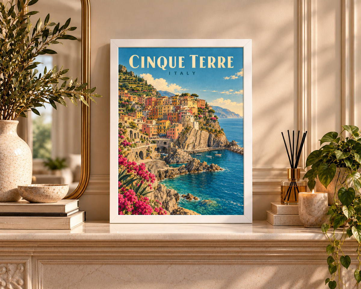 Cinque Terre Italy Coastline – Vintage Coastal Village Art Print