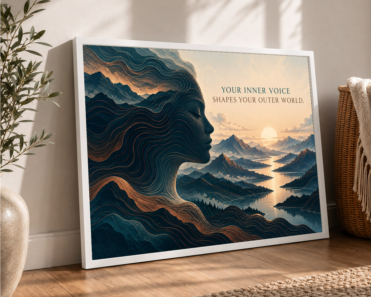 Inner Voice Landscape Silhouette – Inspirational Mountain Sunrise Art Print