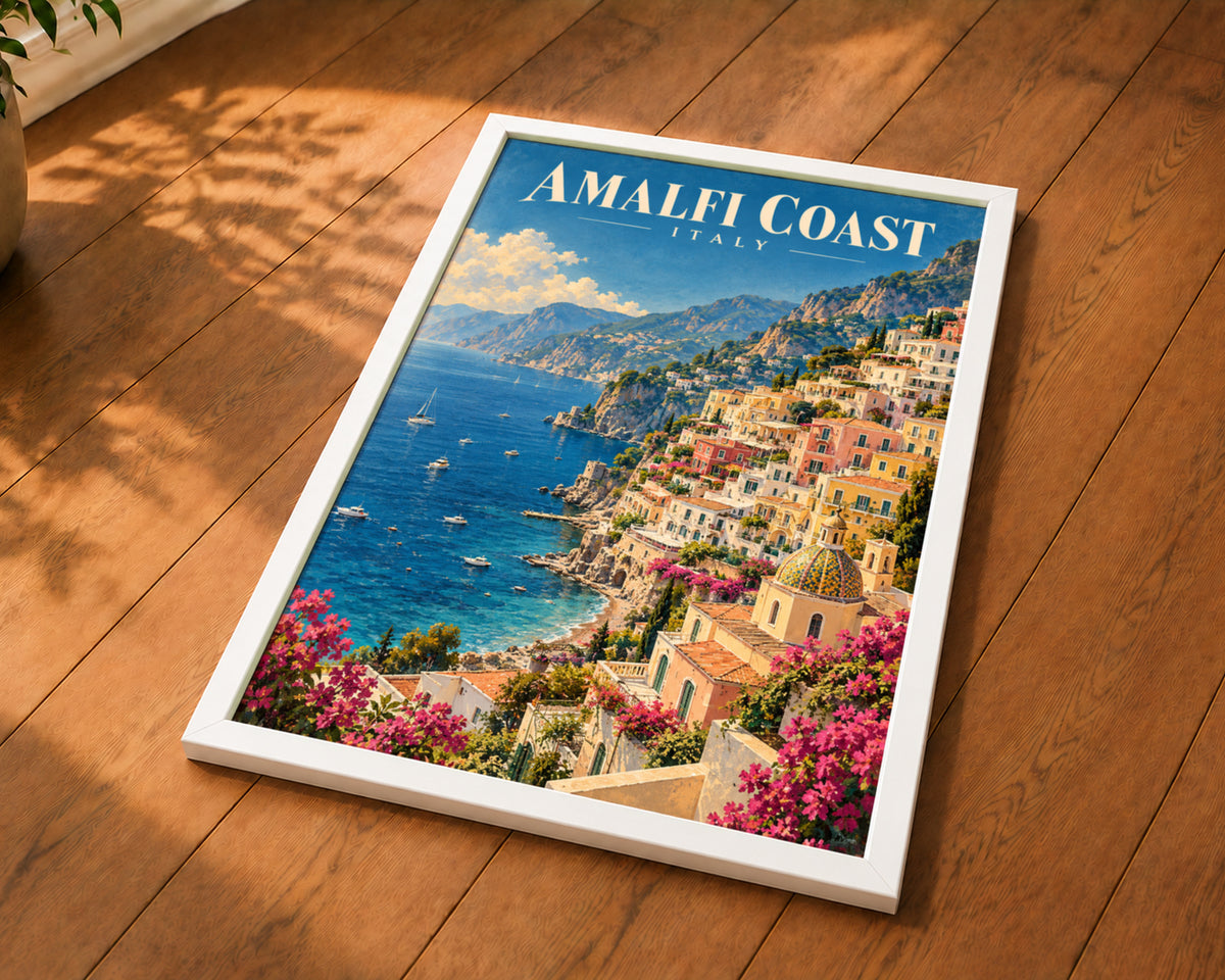 Amalfi Coast Italy – Vintage Coastal Travel Poster