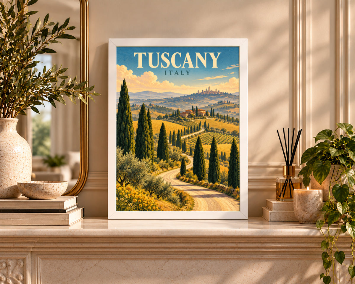 Tuscany Italy – Vintage Travel Landscape Poster