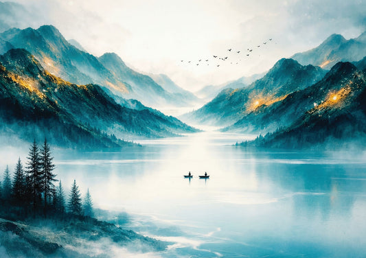 Misty Surreal Lake Mountains
