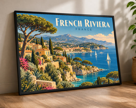 French Riviera Coastline – Vintage Travel Poster Art Print