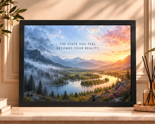 Mountain River Sunrise – Mindset Quote Art Print
