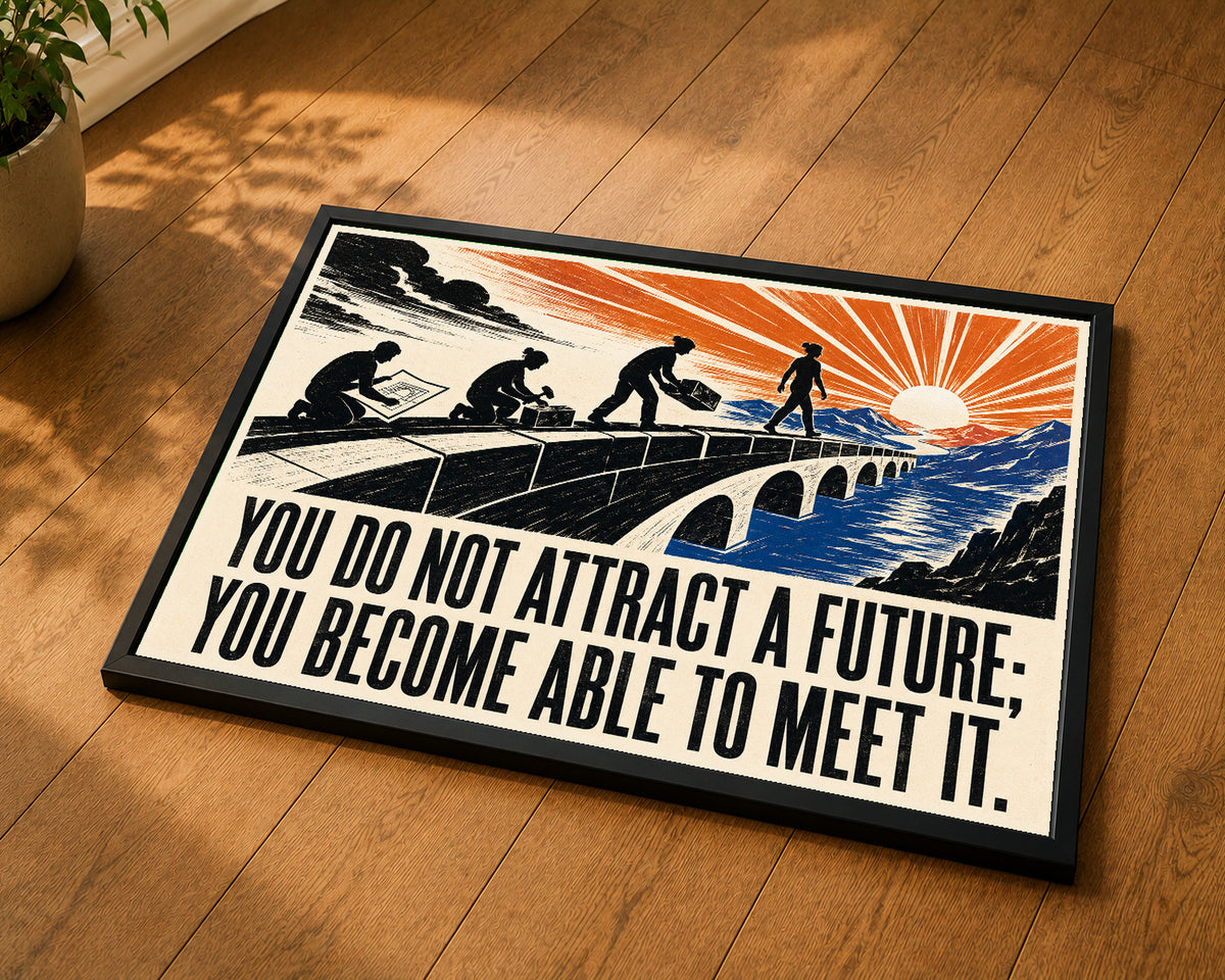 Bridge Builders at Sunrise – Inspirational Construction Quote Art Print