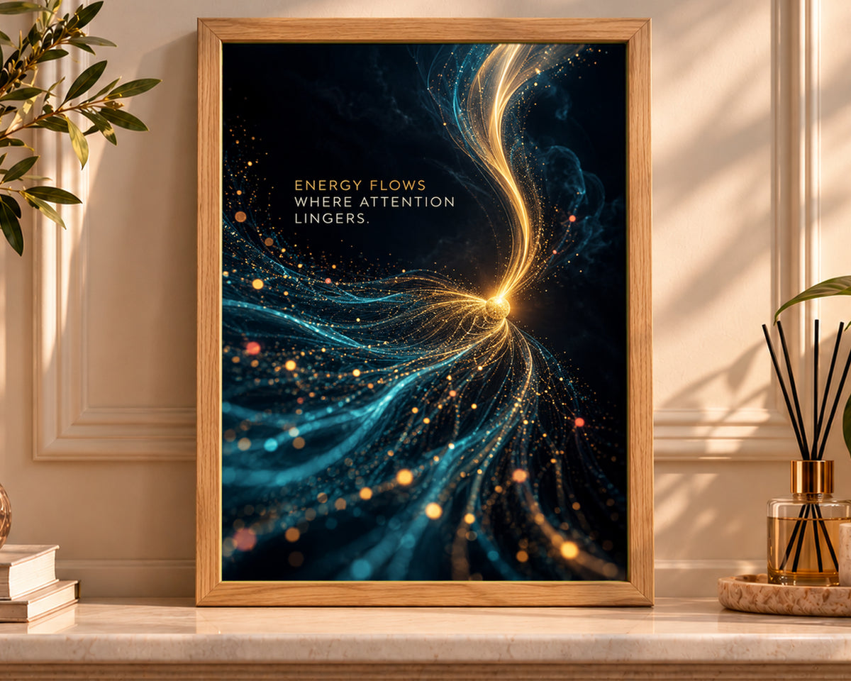 Energy Flows Where Attention Lingers – Abstract Light Swirl Art Print