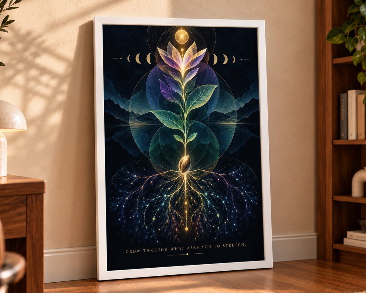 Grow Through What Asks You to Stretch – Celestial Growth Poster