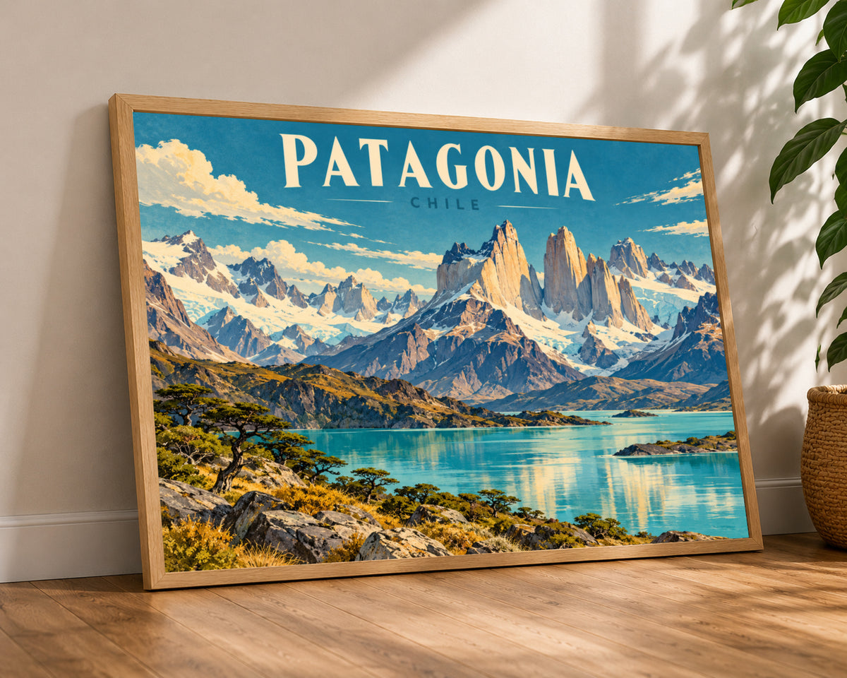 Patagonia Chile Mountain Lake – Vintage Travel Landscape Art Print