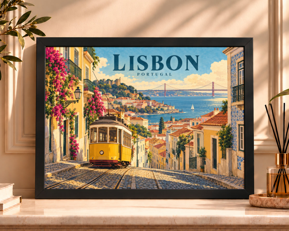 Lisbon Hill Tram View – Vintage Travel Art Poster
