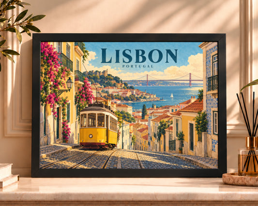 Lisbon Hill Tram View – Vintage Travel Art Poster