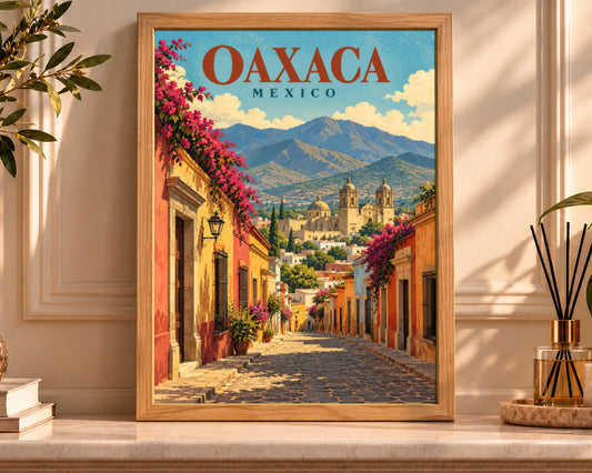 Oaxaca Mexico Street View – Vintage Travel Poster Art Print