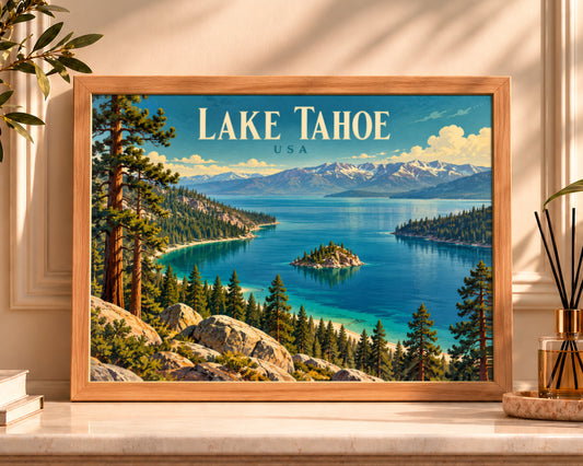Lake Tahoe Vista – Vintage Travel Poster Wall Art