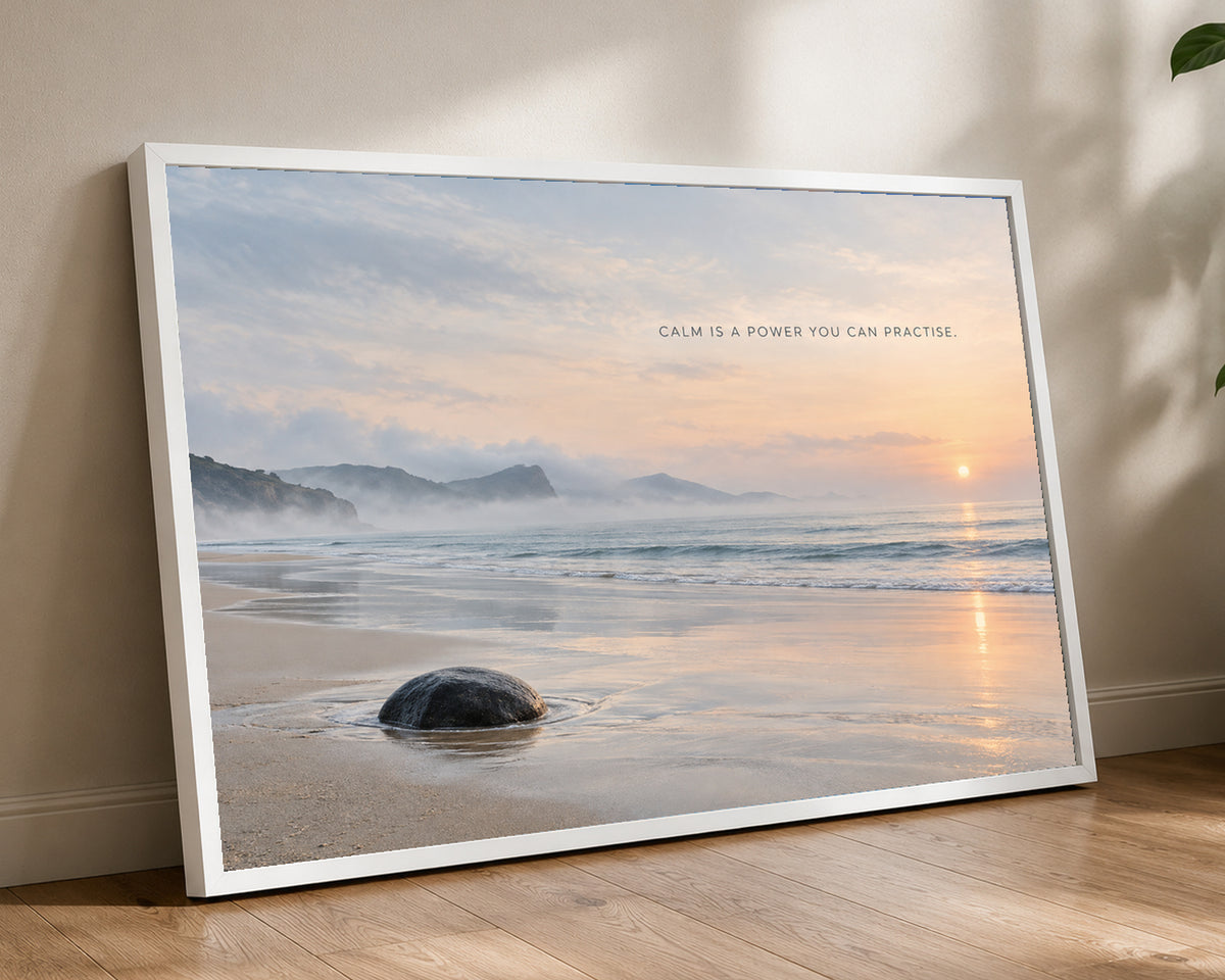 Calm Is a Power You Can Practise – Serene Coastal Sunrise Art Print