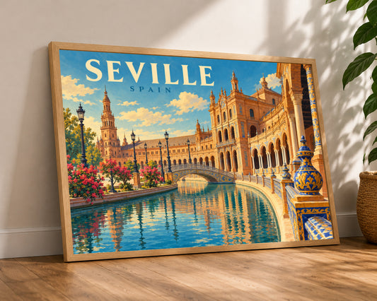 Seville Spain Canal Pavilion – Vintage Travel Poster Wall Art