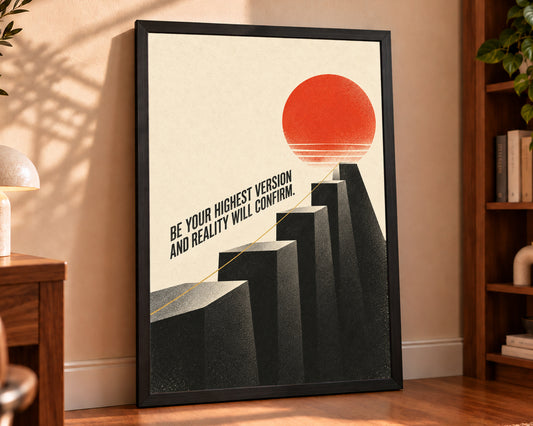 Be Your Highest Version – Retro Motivational Sun Staircase Art Print