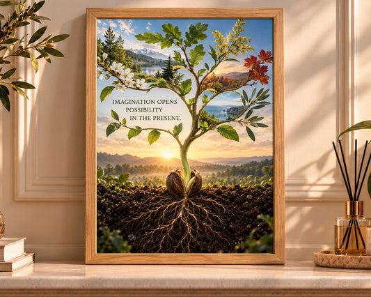 Imagination Opens Possibility – Nature Collage Inspirational Art Print