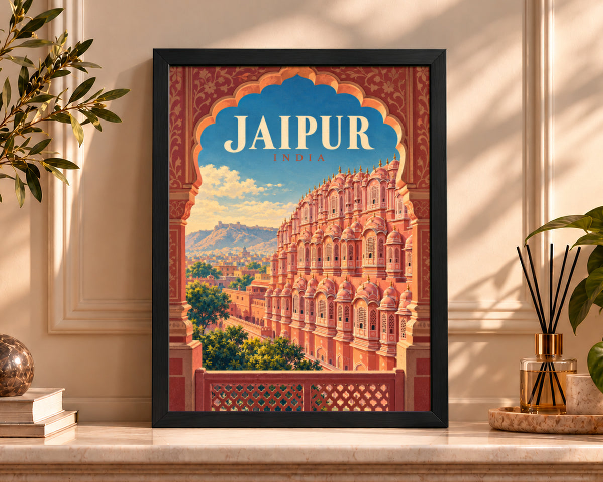 Jaipur India Arch View – Vintage Travel Poster Art Print