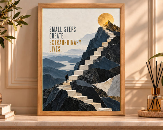 Small Steps Create Extraordinary Lives – Motivational Mountain Journey Art Print