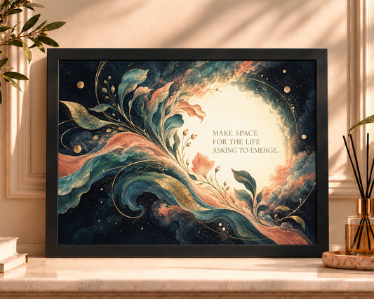 Make Space for the Life Emerging – Art Nouveau-Inspired Botanical Quote Art Print