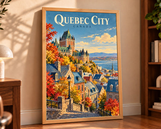 Quebec City Autumn View – Vintage Travel Cityscape Poster