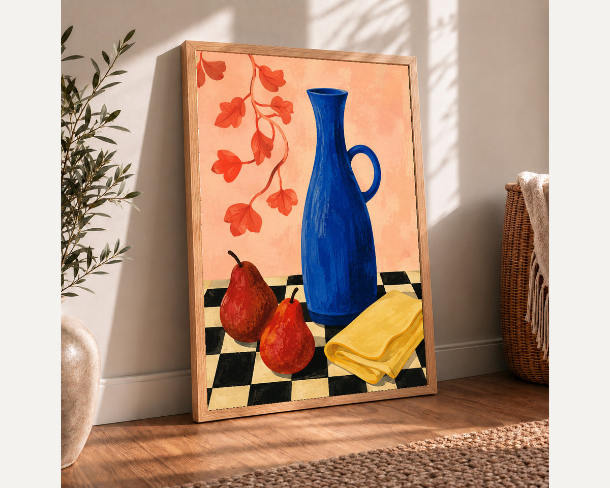 Blue Vase with Pears – Still Life Art Print