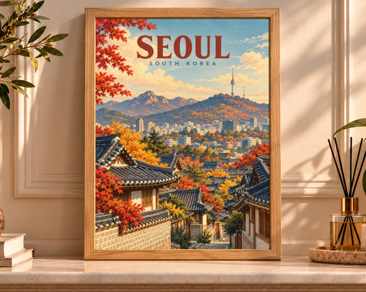 Seoul Autumn Skyline – Seoul South Korea Travel Poster