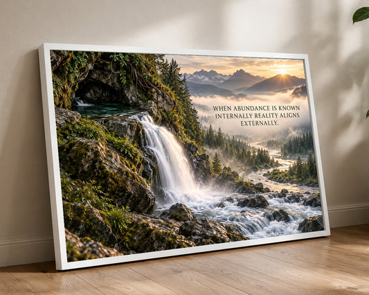 Misty Mountain Waterfall Affirmation – Inspirational Nature Quote Art Print