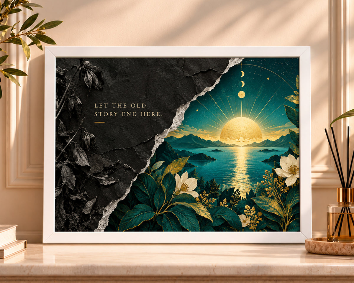 Old Story End Here – Sun and Mountains Wall Art Poster