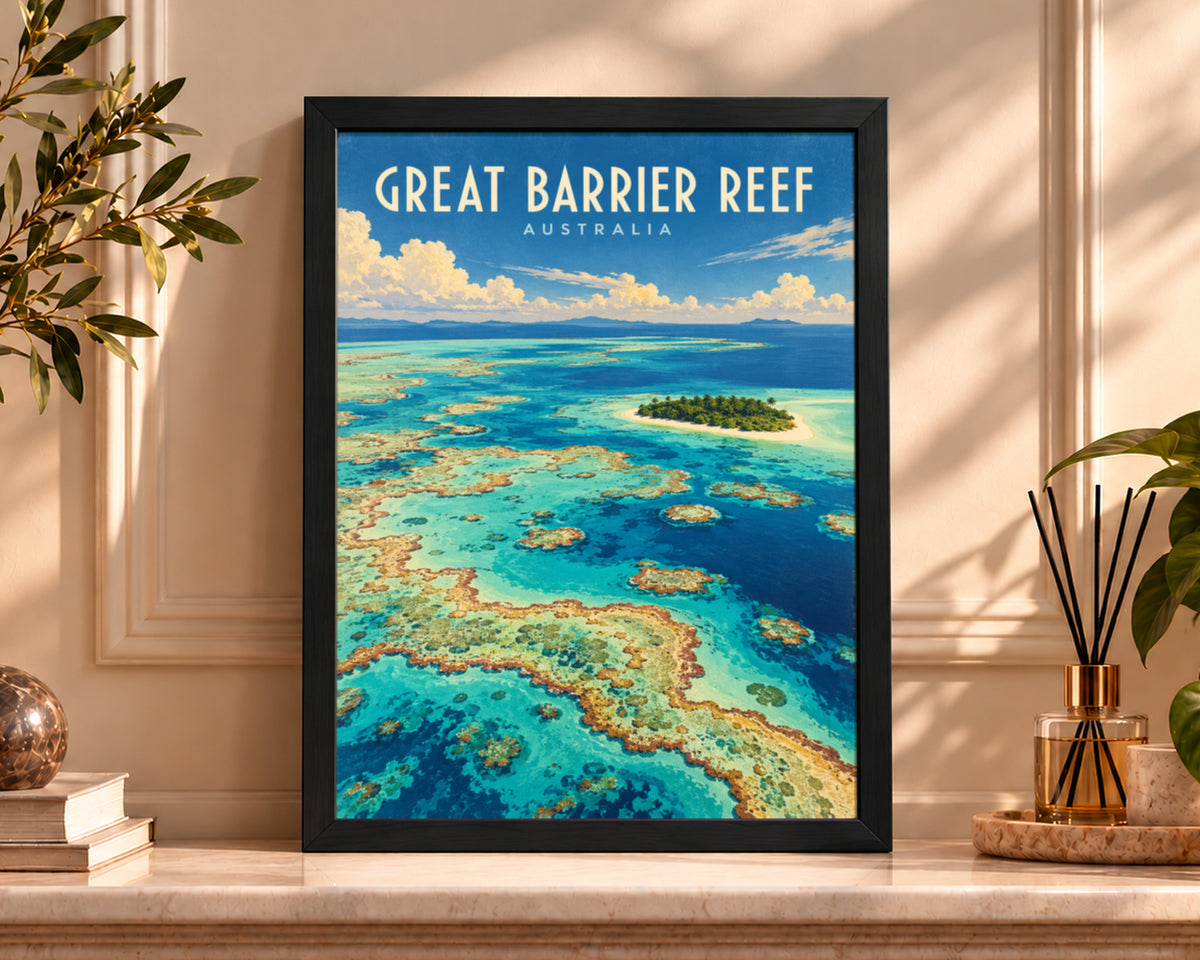 Great Barrier Reef Australia – Retro Travel Poster Wall Art