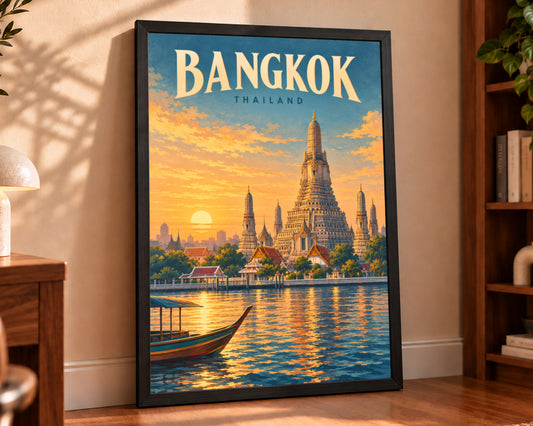 Bangkok at Sunset – Retro Travel Poster Art Print